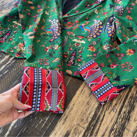 BENARES 💕 Kelly Green Boho Paisley Jacket Blazer Coat - MEDIUM - Picture 9 of 17
